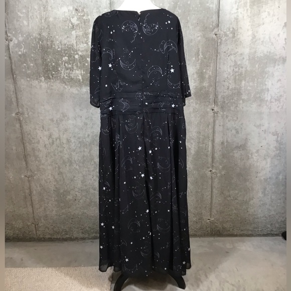 eShakti Womens Maxi Dress Size 24W Pockets Sheer Chiffon Celestial Black Witchy - Picture 12 of 16